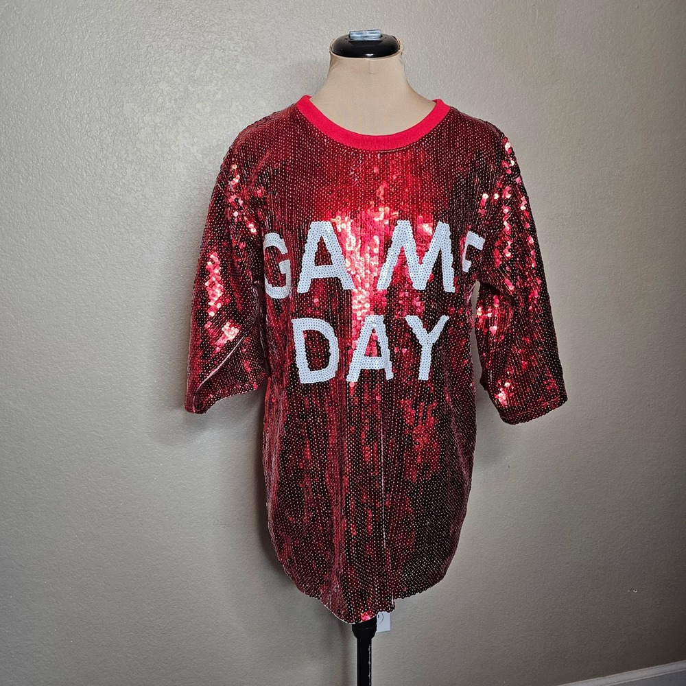 NWT Girlie Girl Originals Red Sequin Game Day‎ Tunic Top Womens Small Razorbacks